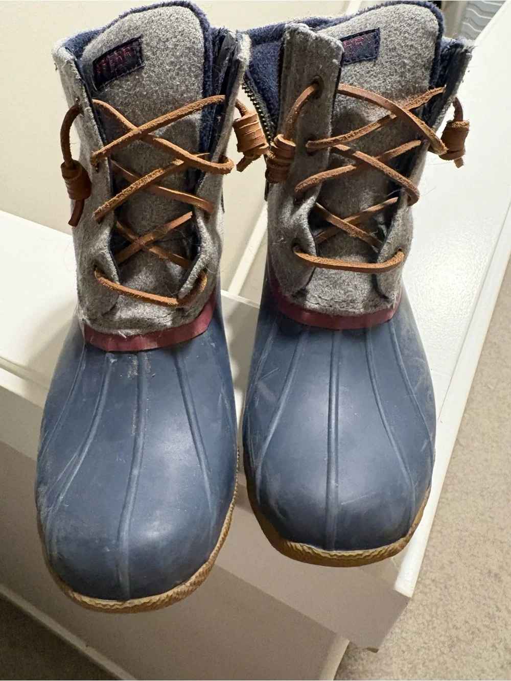 Sperry Navy Felt-Lined Boot with Brown Lace Accents